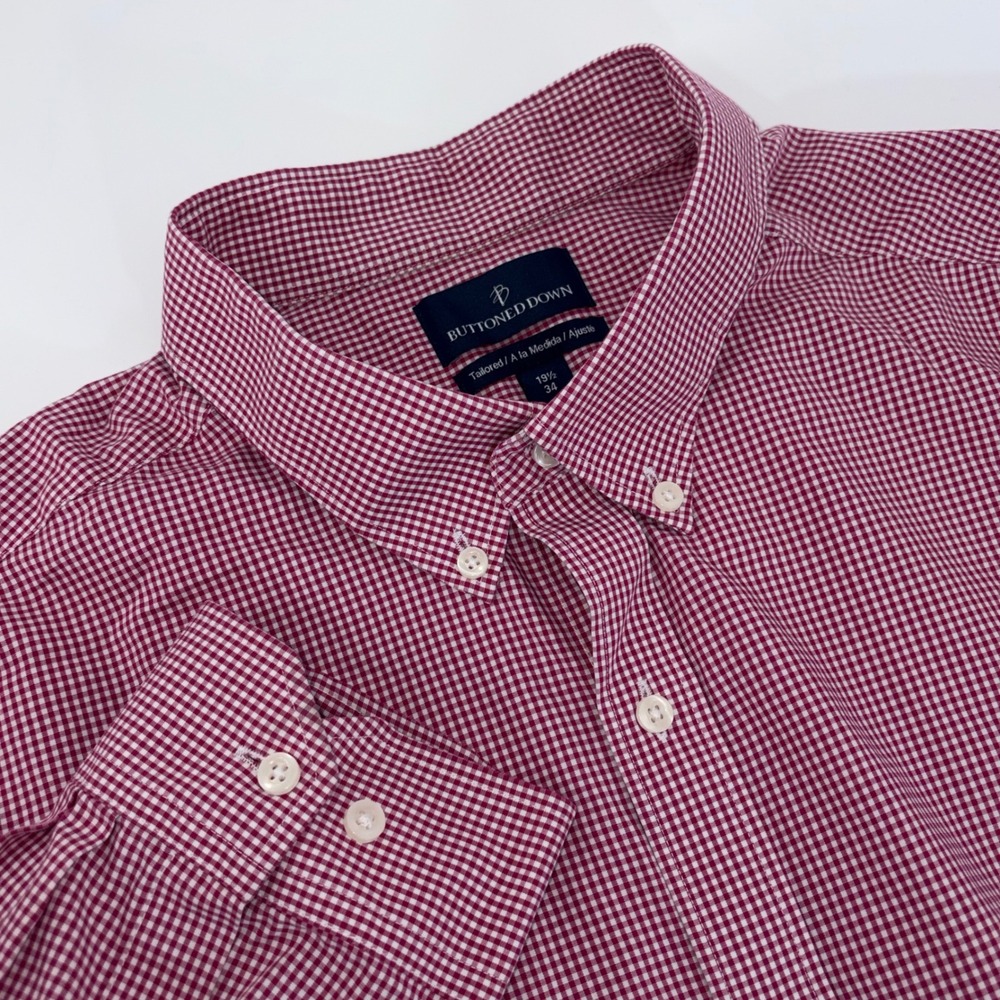 Buttoned Down Mens Tailored Supima Cotton Gingham Dress Shirt Burgundy 19.5 34